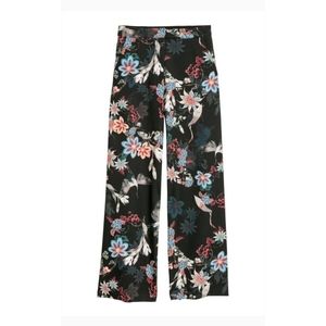 H&M Wide cut black floral satin pants size 4